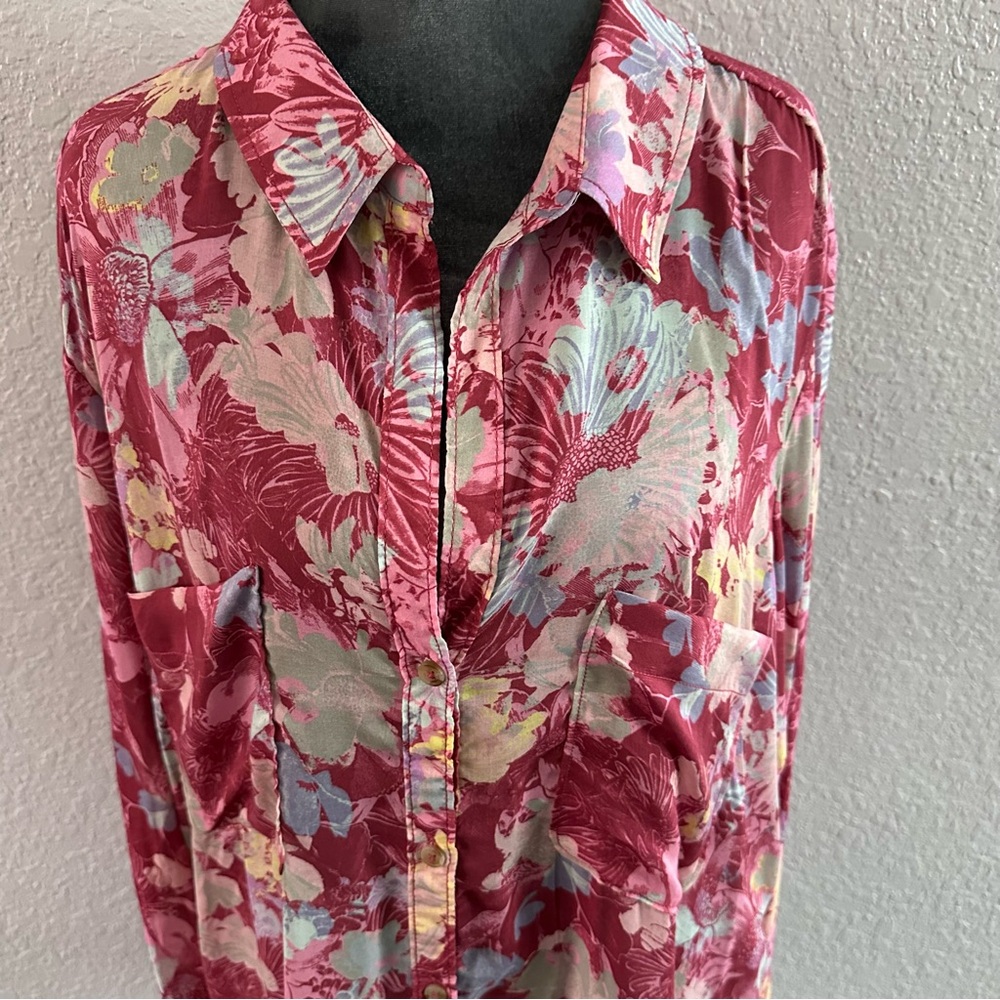 Pilcro by Anthropologie Floral Button Front Shirt Top XL - Picture 3 of 9
